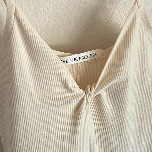 LIVE THE PROCESS Leda twist-front ribbed-knit jumpsuit, cream, wide leg - Picture 5 of 12